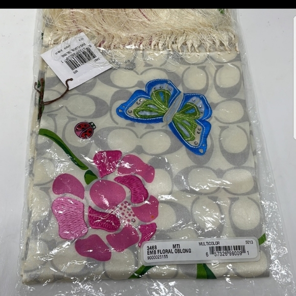 Coach Scarf Silk Signature Embroidered Floral Oblong MSRP $198-NWT - Picture 4 of 7
